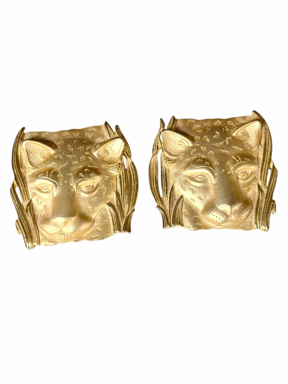 Vintage Park Lane Gold-tone Leopard/Panther Oversized Statement Pierced Earrings
